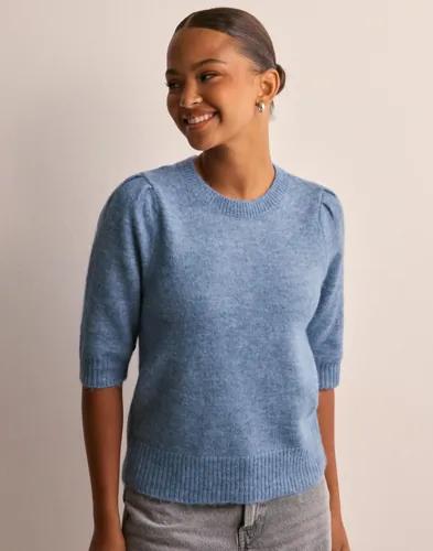 Selected Femme - Blå - Slflulu Ss Open Back Knit O-Neck No 