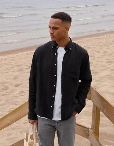 Gant Reg Gmnt Dyed Linen Shirt Linneskjortor Svart 