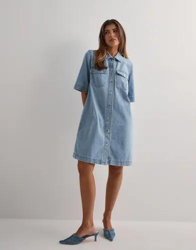 Only - Blå - Onlbelle S/S Button Dress Dnm Gua N 