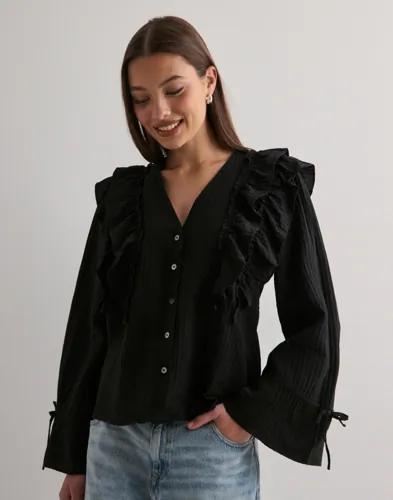 Vero Moda - Svart - Vmkausa Frill Ls Top Wvn Ga 