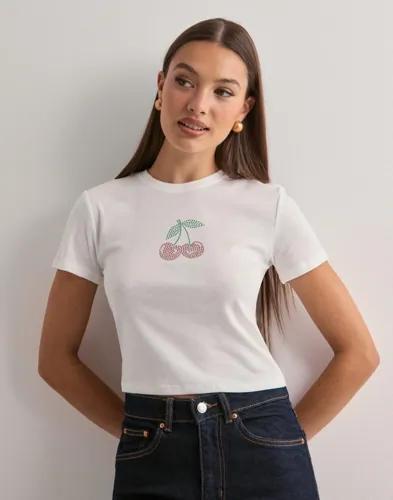 Only - Vit - Onlkira S/S Bling O-Neck Short Top 