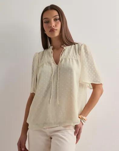 Vero Moda - Beige - Vmleah Ss Lace Top Wvn Ga Noos 