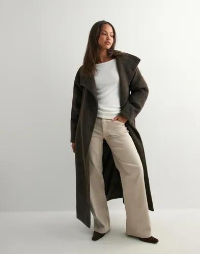 Nelly - Brun - High Collar Belted Coat 