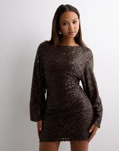 Nelly - Brun - Glitter Volume Sleeve Dress 