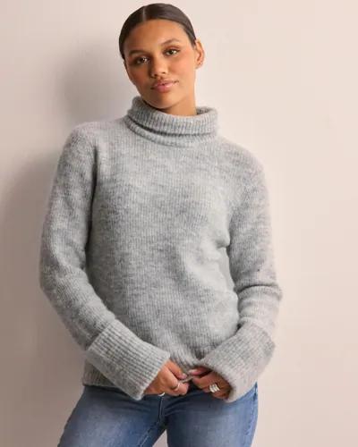 Selected Femme - Grå - Slfsia Ras Ls Knit High Neck 