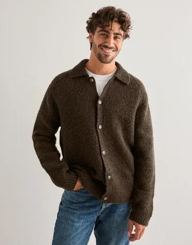 Selected Men Slhloyd Ls Knit Boucle Polo Cardiga Cardigans & Koftor Brun 