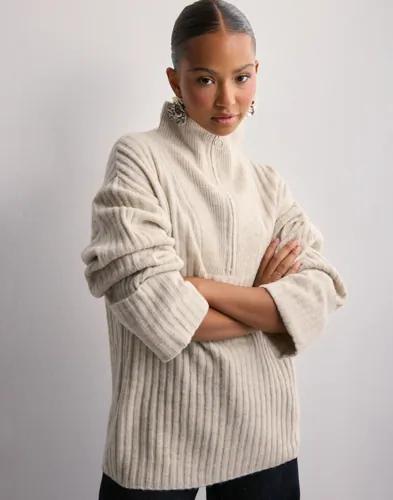 Pieces - Beige - Pchasy Ls Zip Knit D2D Dmo 