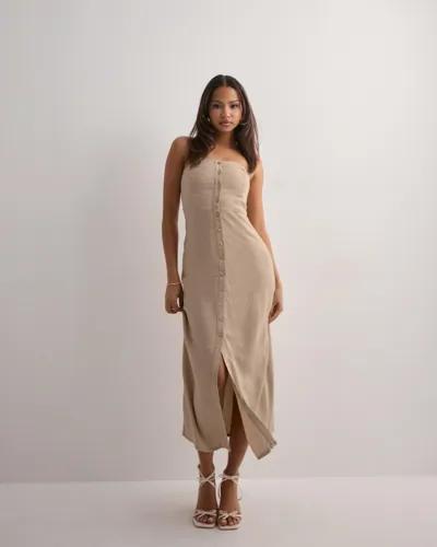 Only - Beige - Onlcaro Linen Bl but Tube Dress Cc 