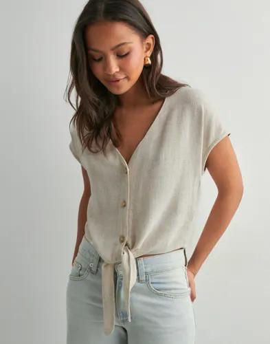 Only - Beige - Onlsiesta Ss Knot Lin Bl Shirt Pnt 