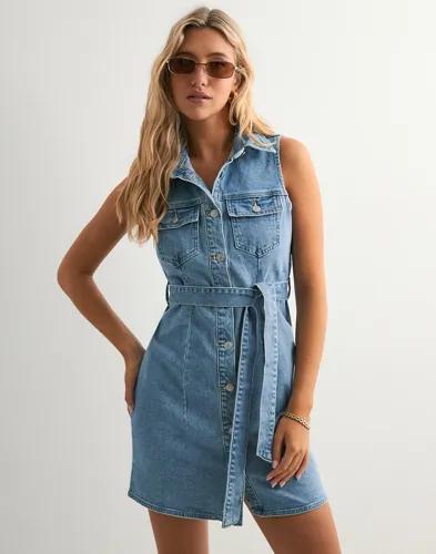 Only - Blå - Onlemily S/L Dnm Dress Mae 