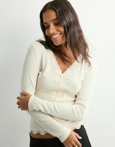 Only - Beige - Onlenea L/S Lace Mix Placket Top Jr 