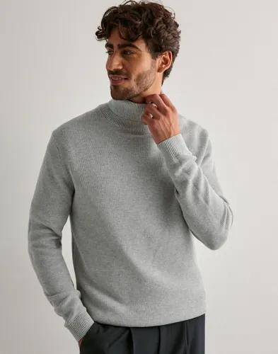 Selected Men Slhdane Ls Knit Structure Roll Neck Polotröjor Grå 