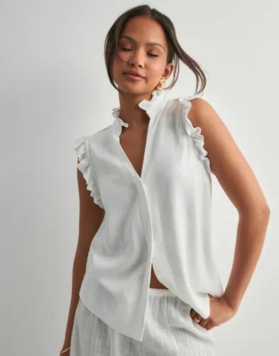 Selected Femme - Vit - Slfviva Sl Sun Ruffle Top Noos 