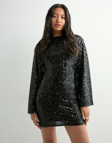 Nelly - Svart - Glitter Volume Sleeve Dress 