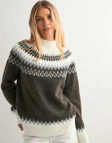 Nelly - Brun - Jacquard Polo Knit Sweater 