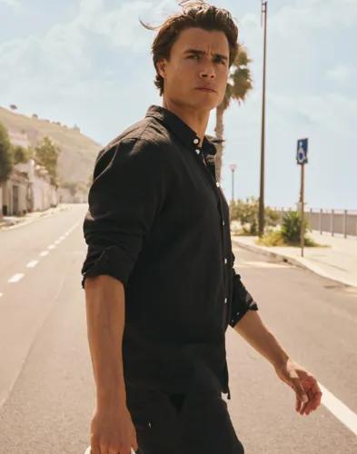 Solid SDEnea Allan Linen shirt Blå skjortor Svart 