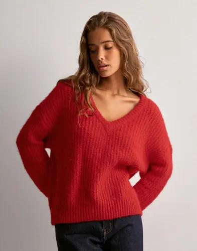 OBJECT - Röd - Objmilu Ls Lo V-Neck Knit E Au 24 