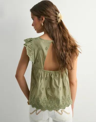 Only - Grön - Onllou Life Emb S/S Open Back Top P 