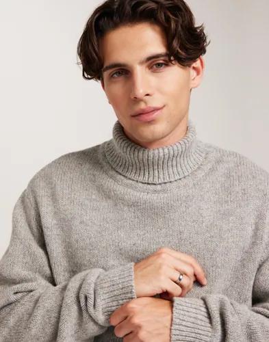 Selected Men Slhcody Ls Knit Relaxed Roll Neck Polotröjor Grå 
