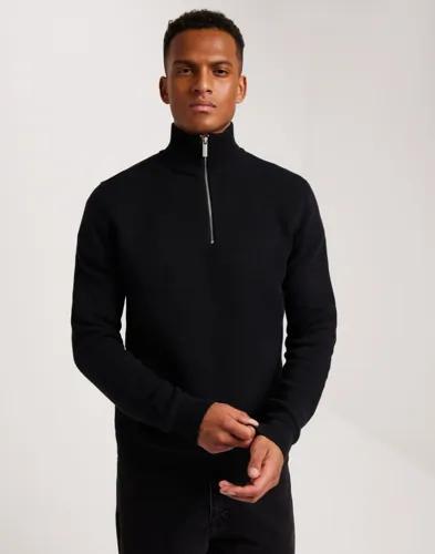 Selected Men Slhdane Ls Knit Structure Half Zip Half zip Svart 