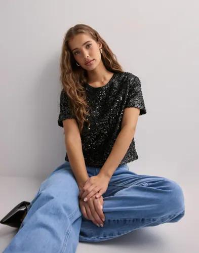 Pieces - Svart - Pcserena Sequin Ss O-Neck Top Mm 