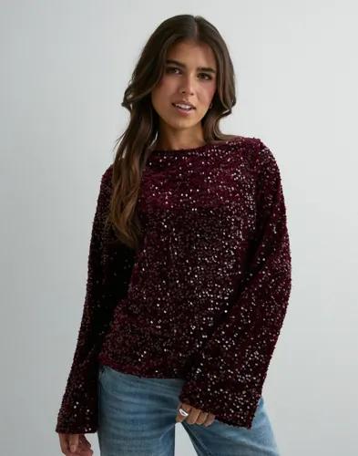 Pieces - Röd - Pckam Ls Deep Back Bow Top Bc 