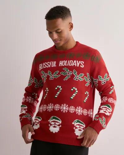 Only & Sons Onsxmas Reg 5 Allover Crew Knit Jultröjor Röd