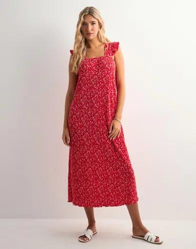 Pieces - Röd - Pcflora Strap Flounce Dress Jrs Bc