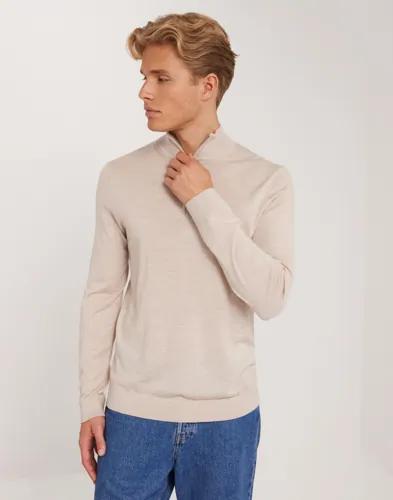 Selected Men Slhtray Ls Knit Merino Half Zip Noo Tröjor med dragkedja Beige 