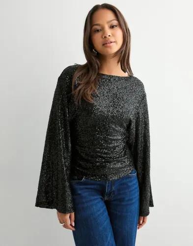 Nelly - Svart - Glitter Volume Sleeve Top 