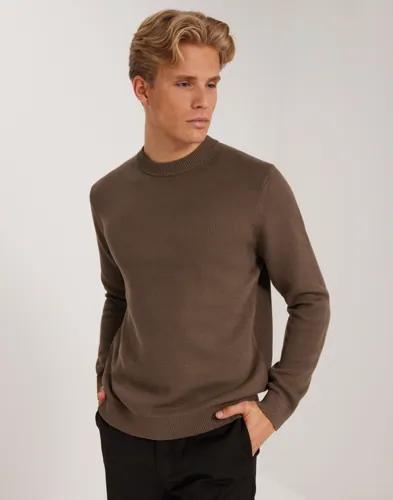 Selected Men Slhdane Ls Knit Structure Crew Neck Stickade tröjor Brun 