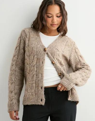 Pieces - Beige - Pcnina Ls V-Neck Knit Cardigan Noos 