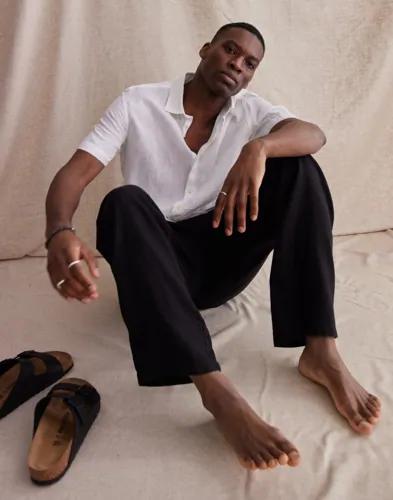 Selected Men Slhregkylian-Linen Shirt Ss Classic Linneskjortor Vit