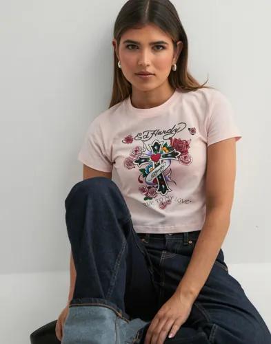 Ed Hardy - Rosa - Womens Love Is True Diamante Baby Tshirt Top 
