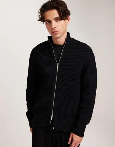 Selected Men Slhdry Ls Knit Relaxed Full Zip Tröjor med dragkedja Svart 