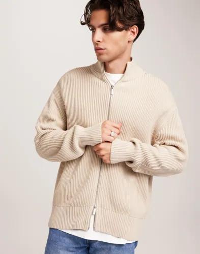 Selected Men Slhdry Ls Knit Relaxed Full Zip Tröjor med dragkedja Beige 