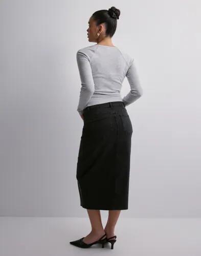 Pieces - Svart - Pcjessie Hw Denim Midi Skirt Noos E 