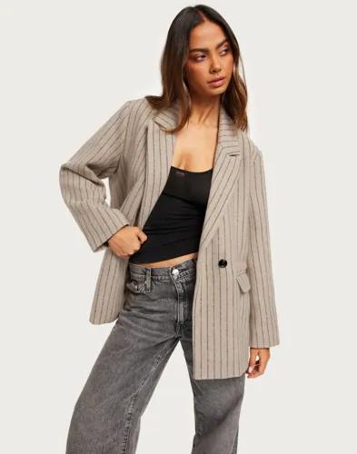 Only - Beige - Onlhallie L/S Pinstripe Blazer Cc T 