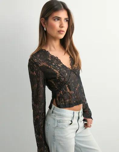 Pieces - Svart - Pcamina Ls Lace Top Jrs Kca 