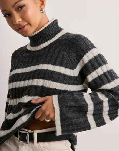 JDY - Grå - Jdymiley L/S Long Stripe Pullov Knt 