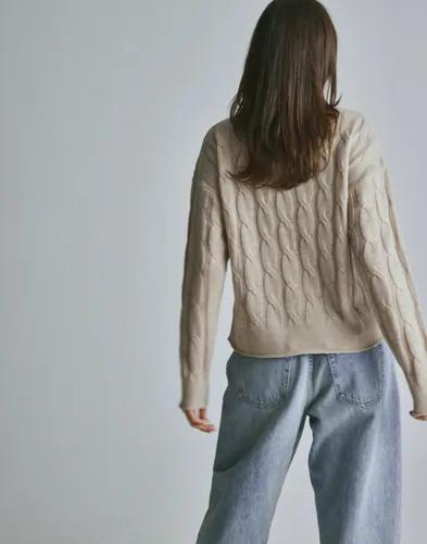 Nelly - Beige - Flat Cable Knit Sweater 
