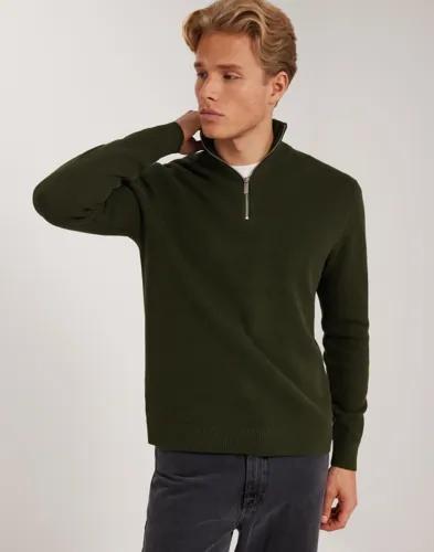 Selected Men Slhdane Ls Knit Structure Half Zip Half zip Grön 