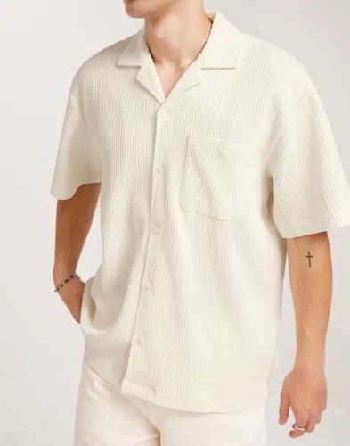 Selected Men Slhboxy-Casper Waffle Ss Shirt Ex Skjortor Beige