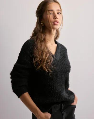 JDY - Svart - Jdyjola Structure L/S V-Neck Pull K 
