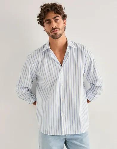 Selected Men Slhrlxhenri Stripe Ls Shirt Skjortor Blå