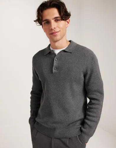 Only & Sons Onsphill Reg 12 Rib Ls Polo Knit Stickade tröjor Grå 