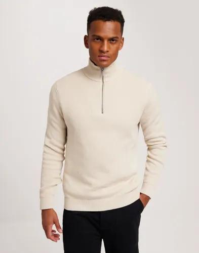 Selected Men Slhdane Ls Knit Structure Half Zip Half zip Beige 