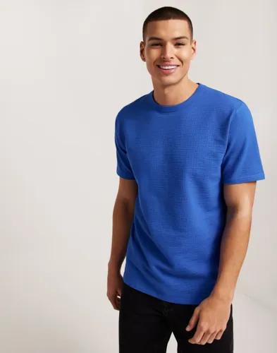 Selected Men Slhsander Seersucker Ss O-Neck Tee Kortärmade t-shirts Blå 