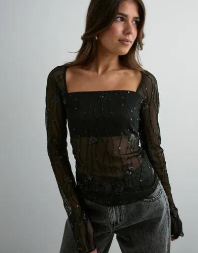 Nelly - Svart - Embellished LS Top