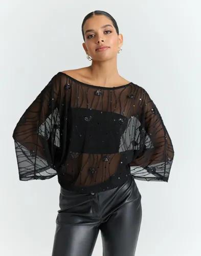 Nelly - Svart - Embellished Poncho Top